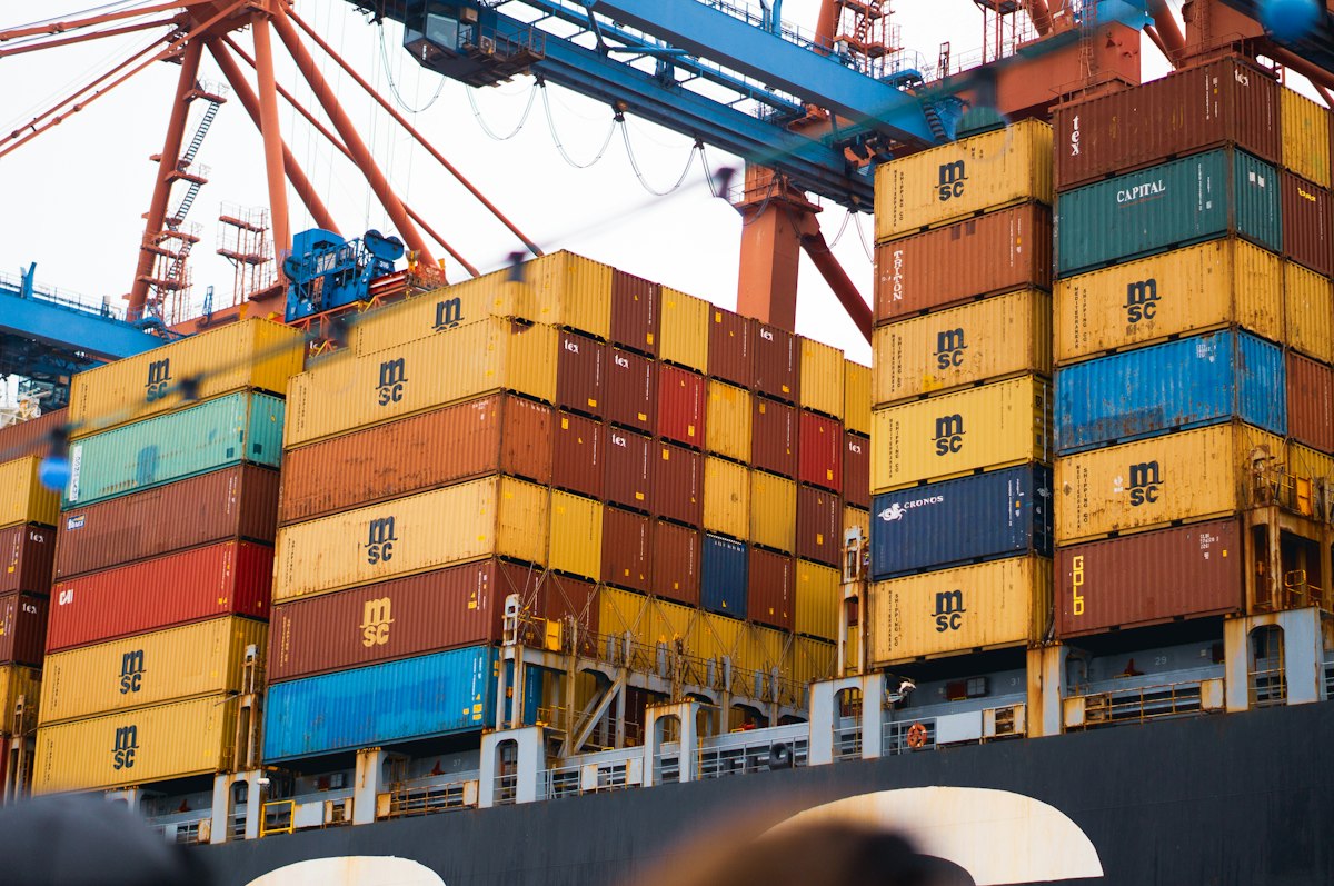 Cargo ship carrying export containers